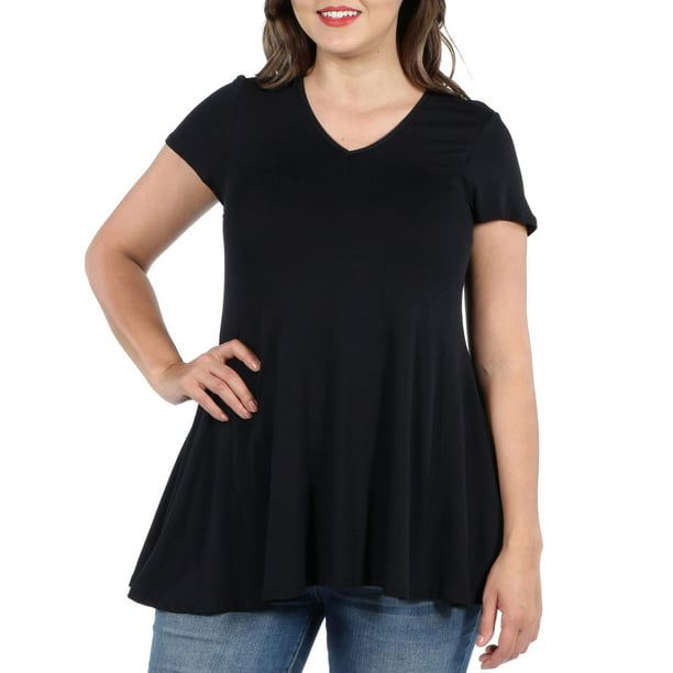 Hotouch Flowy Tops for Women 3/4 Sleeve Scoop Neck with Button Plus Casual Loose Fit Tunic Shirts 